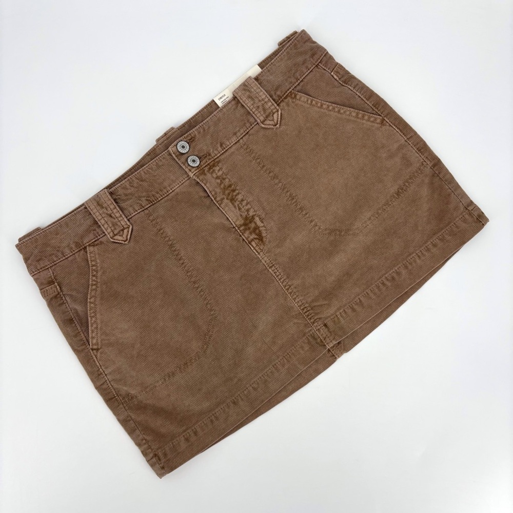 American Eagle Outfitters NWT Tan Stretch Corduroy Low-Rise Mini Skirt, 14